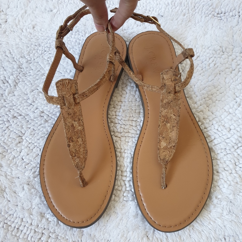 J Crew cork ankle straps sandal flat Size 7.5 Preowned excellent
